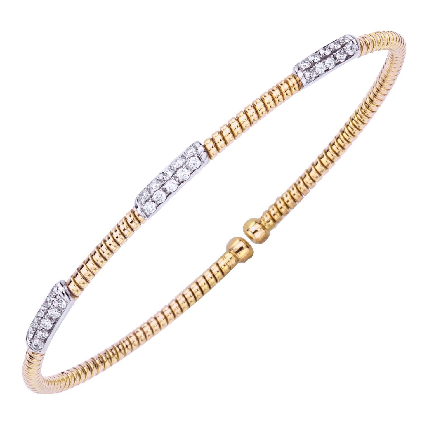 18k yellow gold three station diamond cuff 0.40ct