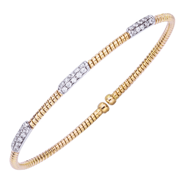 18k yellow gold three station diamond cuff 0.40ct