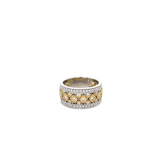 18K GOLD TWO TONE  DIAMOND WIDE BAND