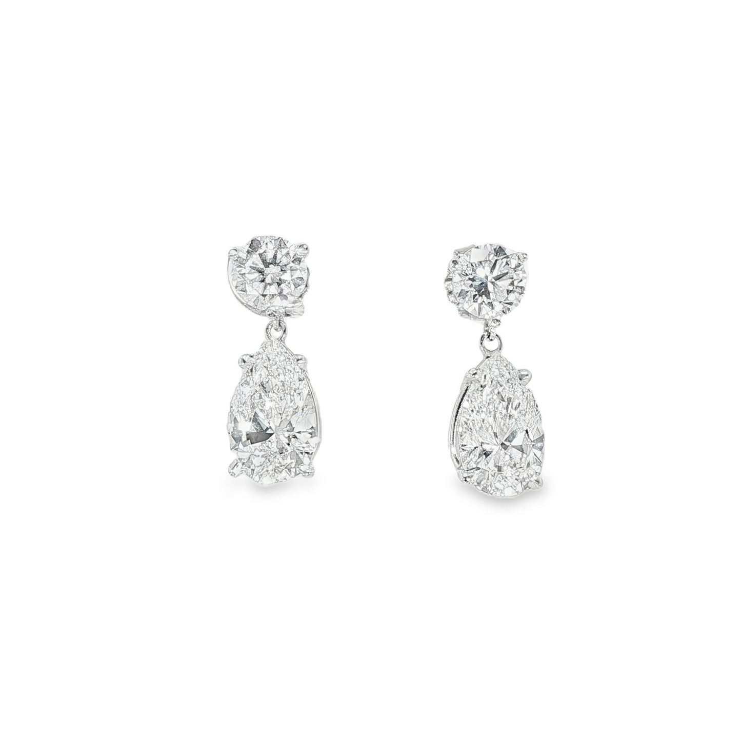 14K White Gold Lab Grown Round and Pear Shaped Drop Earrings