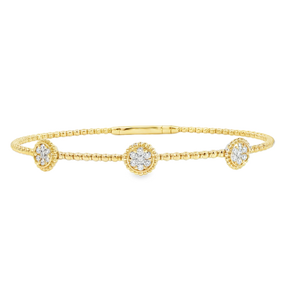 14Kyg Diamond Flex  Station Bracelet Containng 3 Round Sections  21Rd = 0.34Ct
