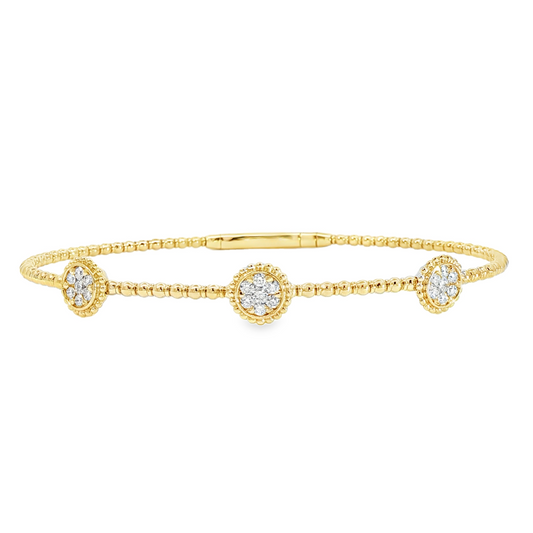 14Kyg Diamond Flex  Station Bracelet Containng 3 Round Sections  21Rd = 0.34Ct