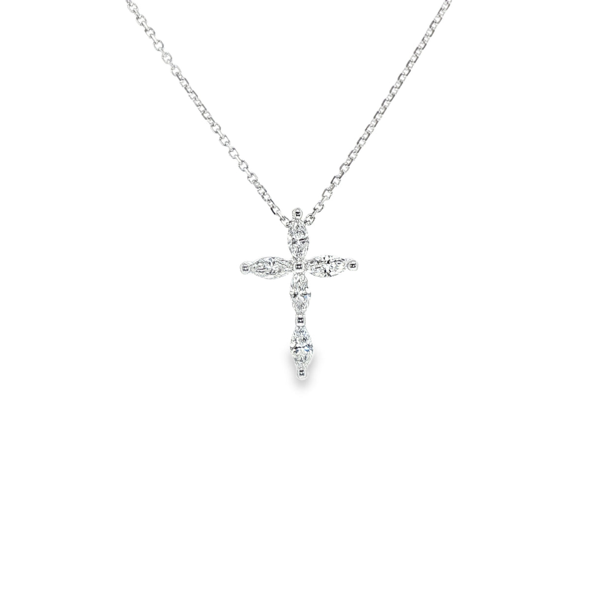 18K White Gold Natural Diamond Cross 0.47Ctctw Containing 5 Marquise Diamonds On 16" Chain F/G Vs2