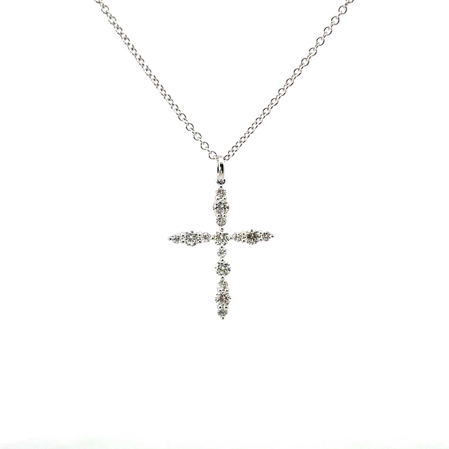 18K White Gold Diamond Cross On 18" Chain 0.48Ct