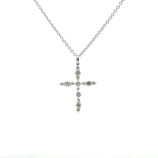 18K White Gold Diamond Cross On 18" Chain 0.48Ct