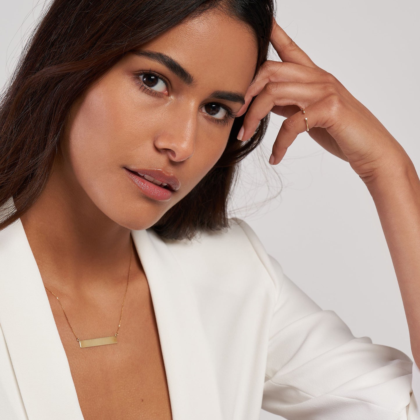 14k yellow gold east to west bar necklace