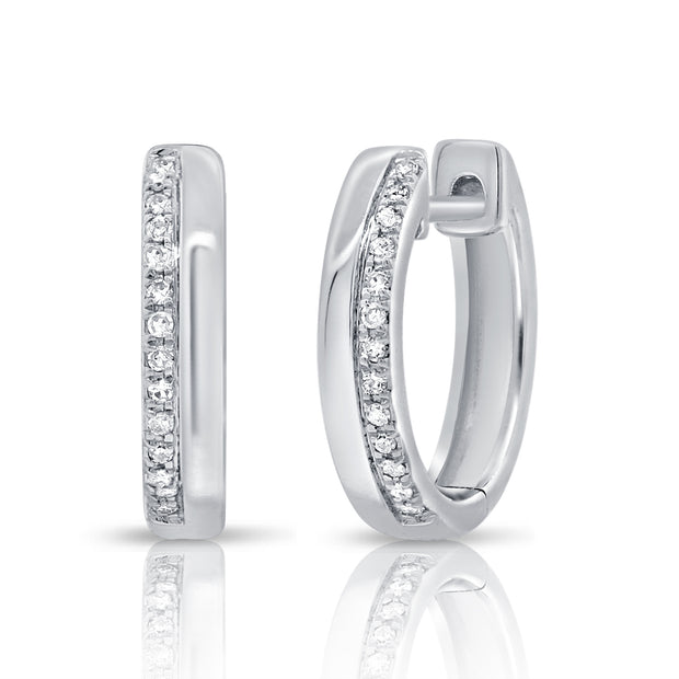 14K Wg Small  2 Row Diamond Huggie Earring D=07Ct