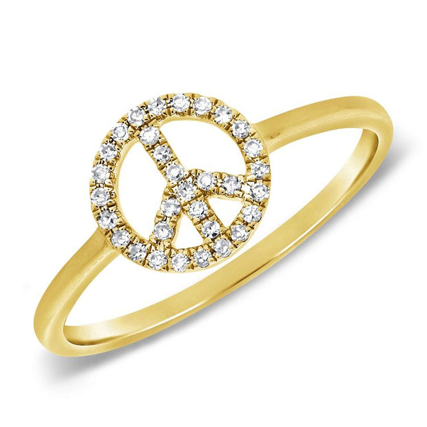 14k yellow gold diamond fashion peace ring 0.09ct