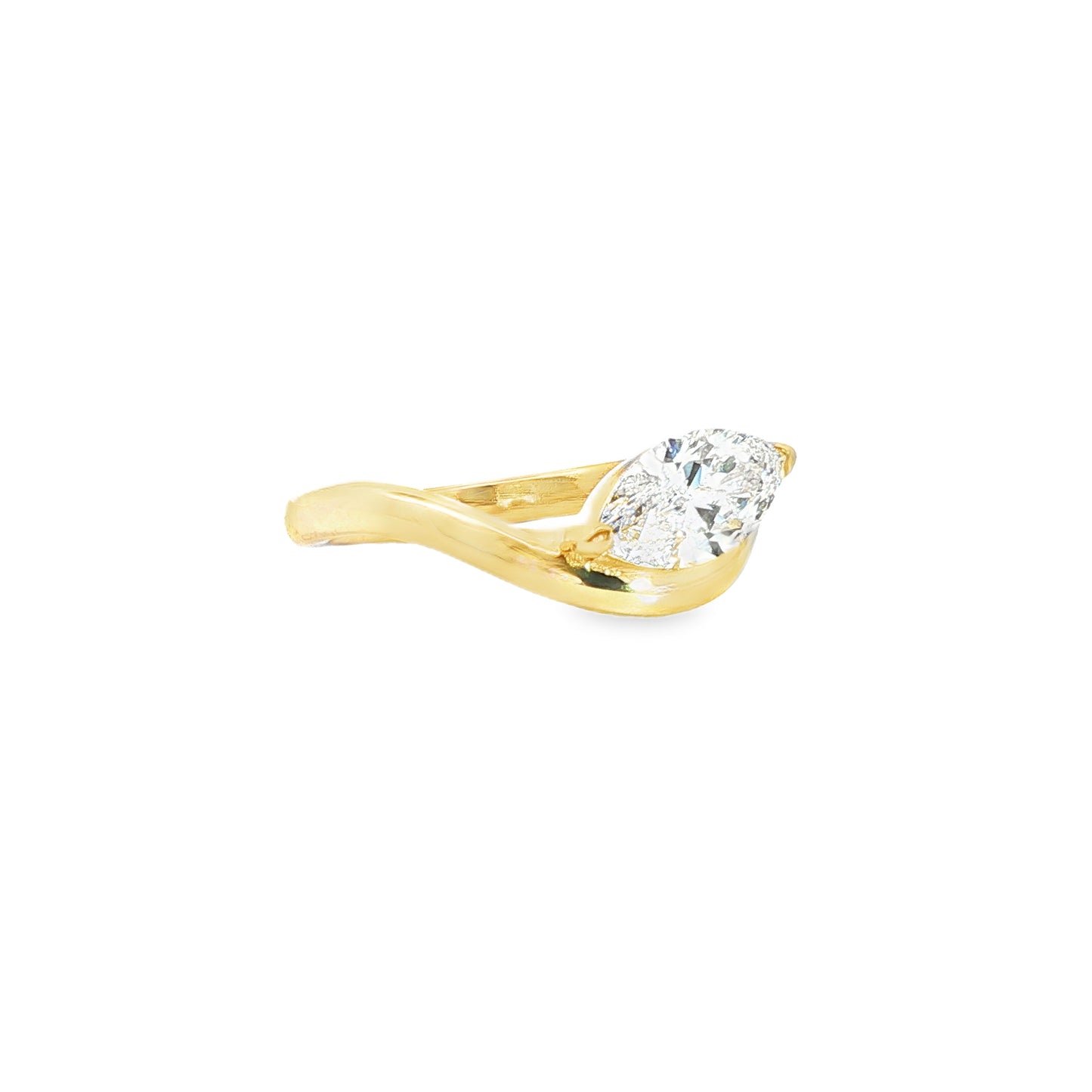 14K Yellow Gold Contour Band With Lab Marquise Diamond