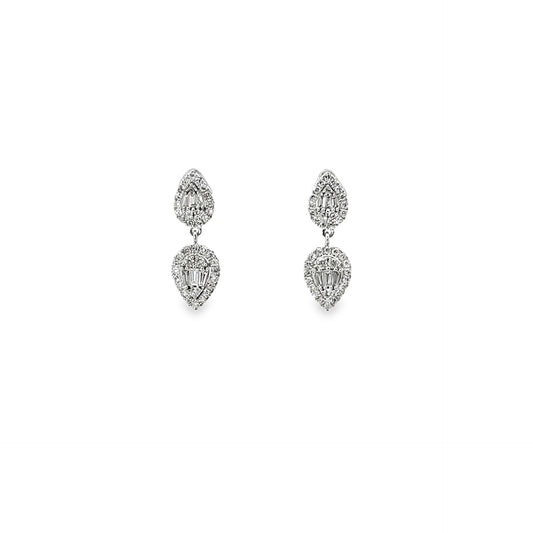 14K White Goldd Fashion Diamond Earrings Containing 12 Baguettes 0.19Ct 78 Round 0.043Ct