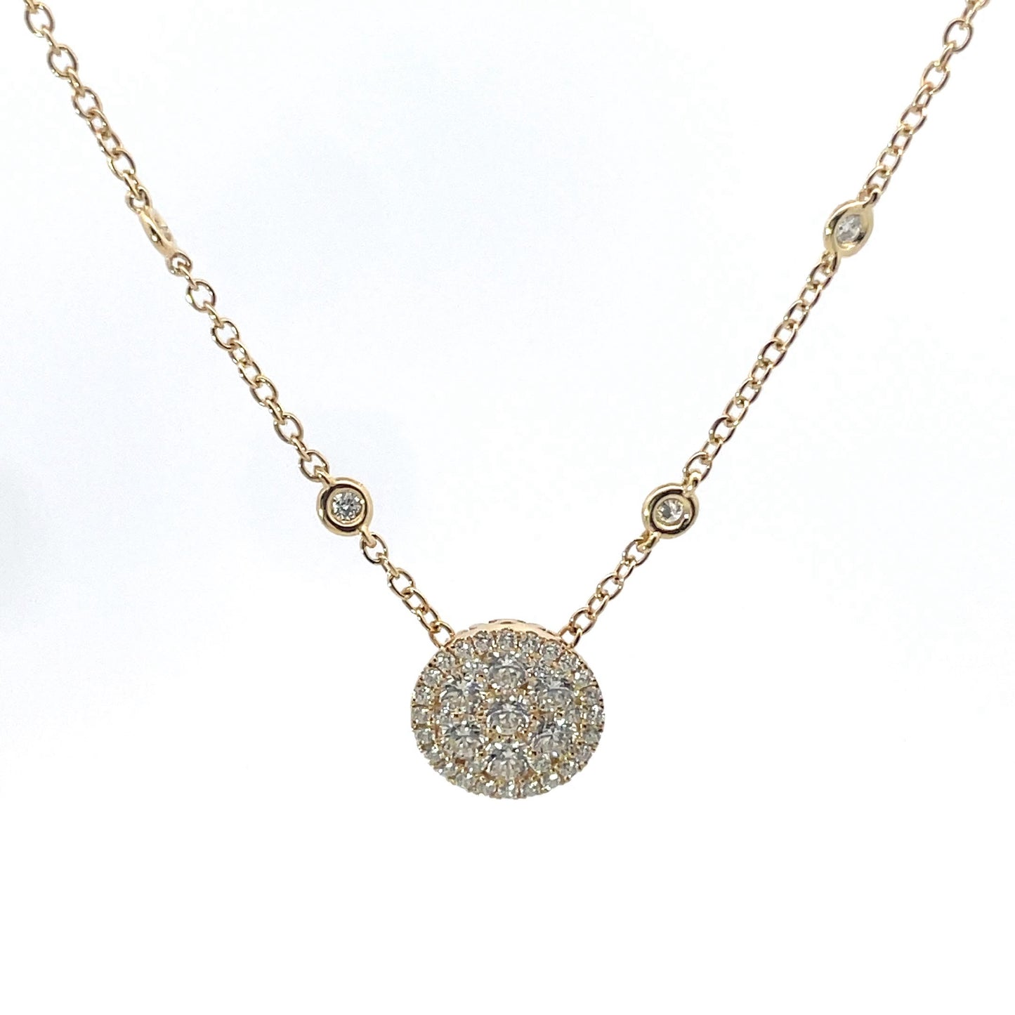 18K Yellow Gold Cluster Pendant On Diamond By The Yard Chain 0.97Cts