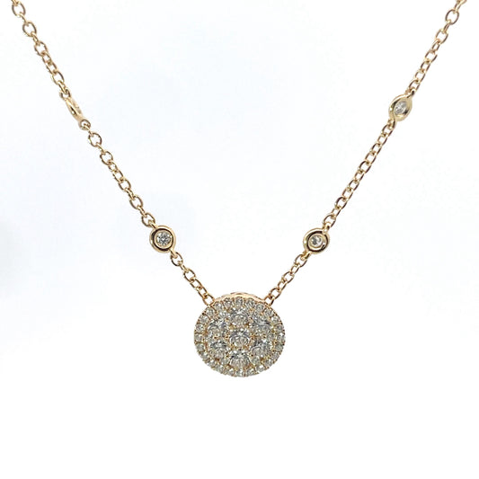 18K Yellow Gold Cluster Pendant On Diamond By The Yard Chain 0.97Cts