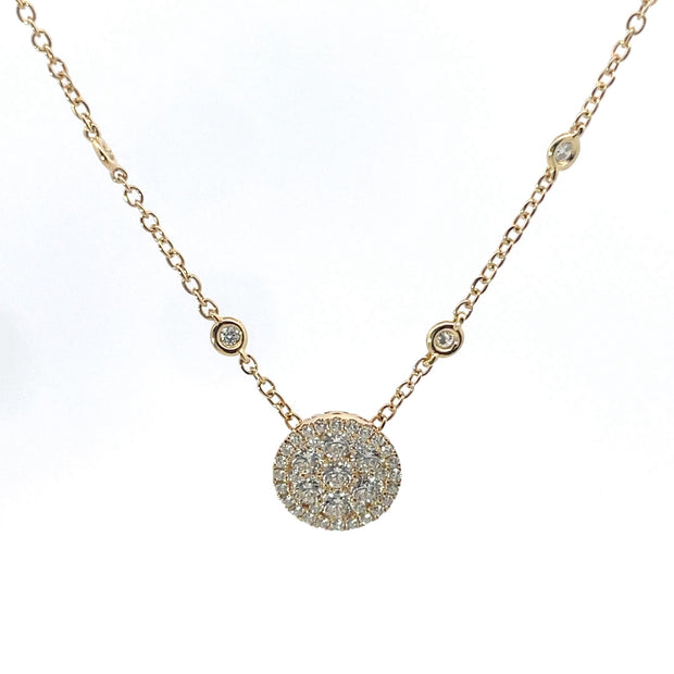 18K Yellow Gold Cluster Pendant On Diamond By The Yard Chain 0.97Cts