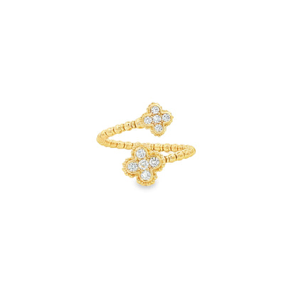 14K Yellow 4 Leaf Flexable Bypass Diamond Ring 0.18Ct