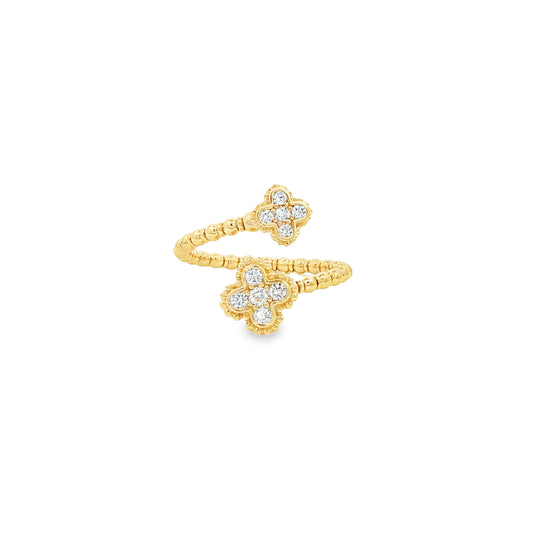 14K Yellow 4 Leaf Flexable Bypass Diamond Ring 0.18Ct