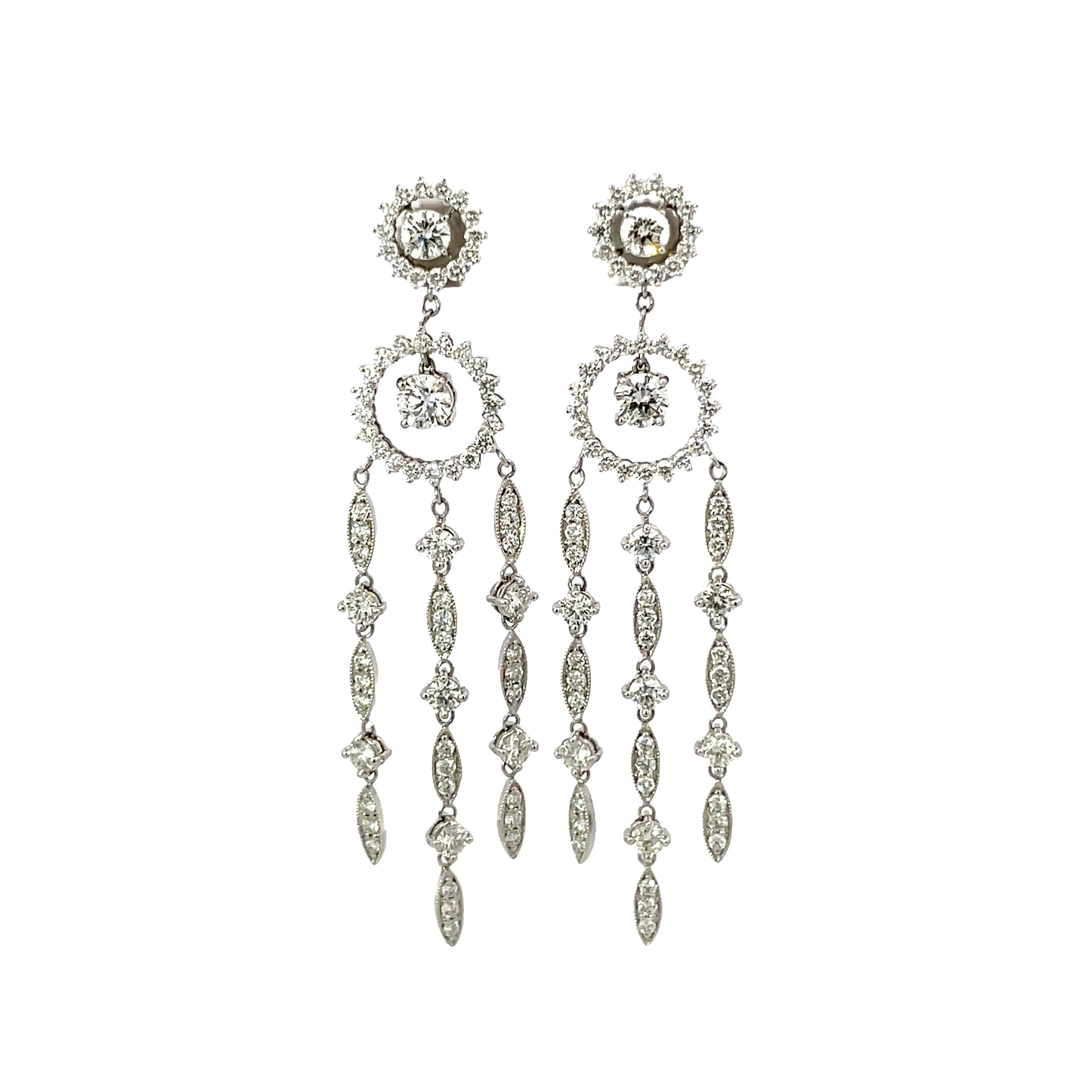18K White Gold Diamond "Dream Cathcer" Drop Earrrings