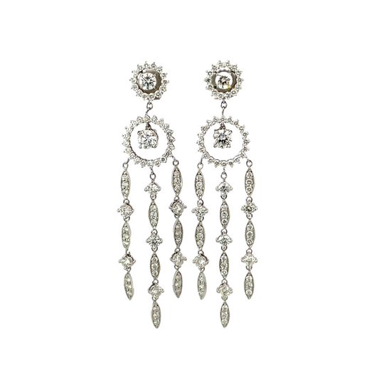 18K White Gold Diamond "Dream Cathcer" Drop Earrrings