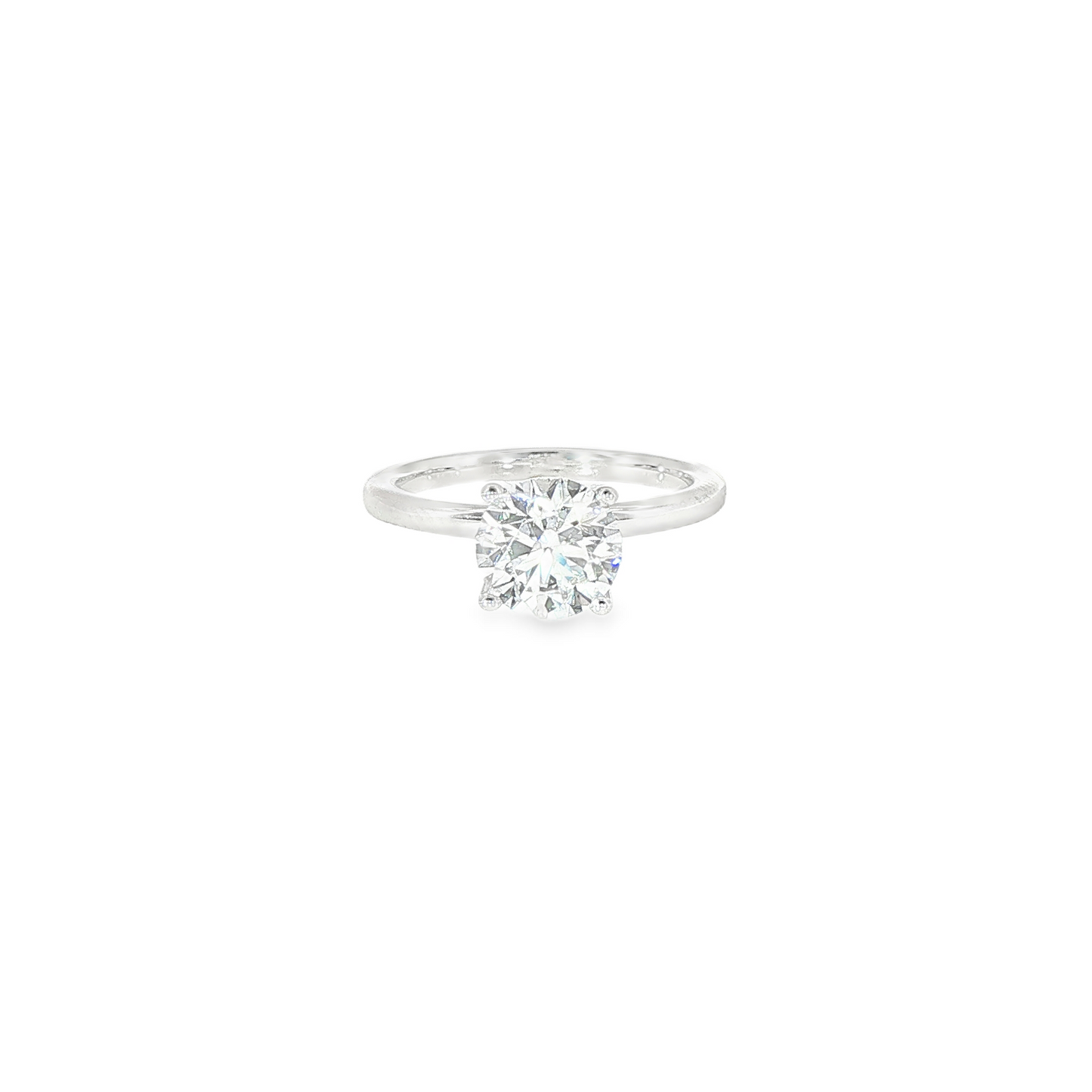 14K White Gold Lab Round Brilliant Cut Diamond "Flyer" Set Solitaire Engagement Ring