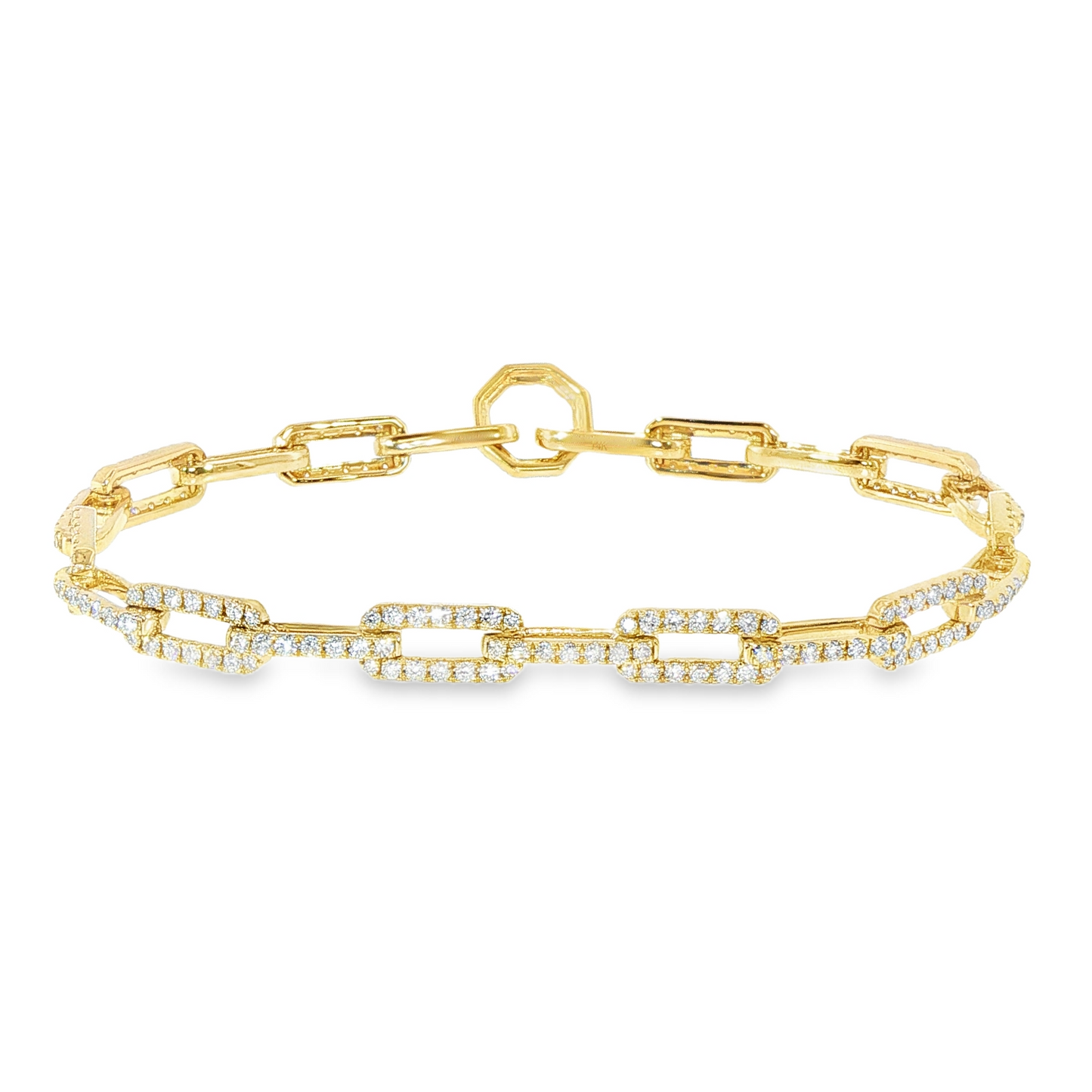 14K Yellow Gold Full Pave Lab Diamond Link Bracelet With Hidden Lock 2.68Ctw