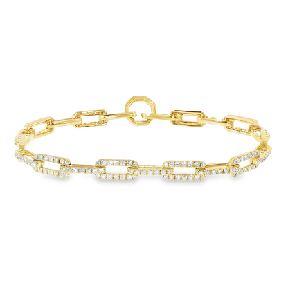14K Yellow Gold Full Pave Lab Diamond Link Bracelet With Hidden Lock 2.68Ctw