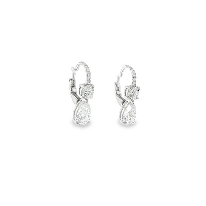 14K White Gold Lab Grown Pear And Round Drop Earrings