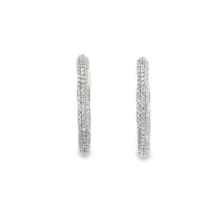 18k white gold inside out micropave diamond hoops 1.88ct