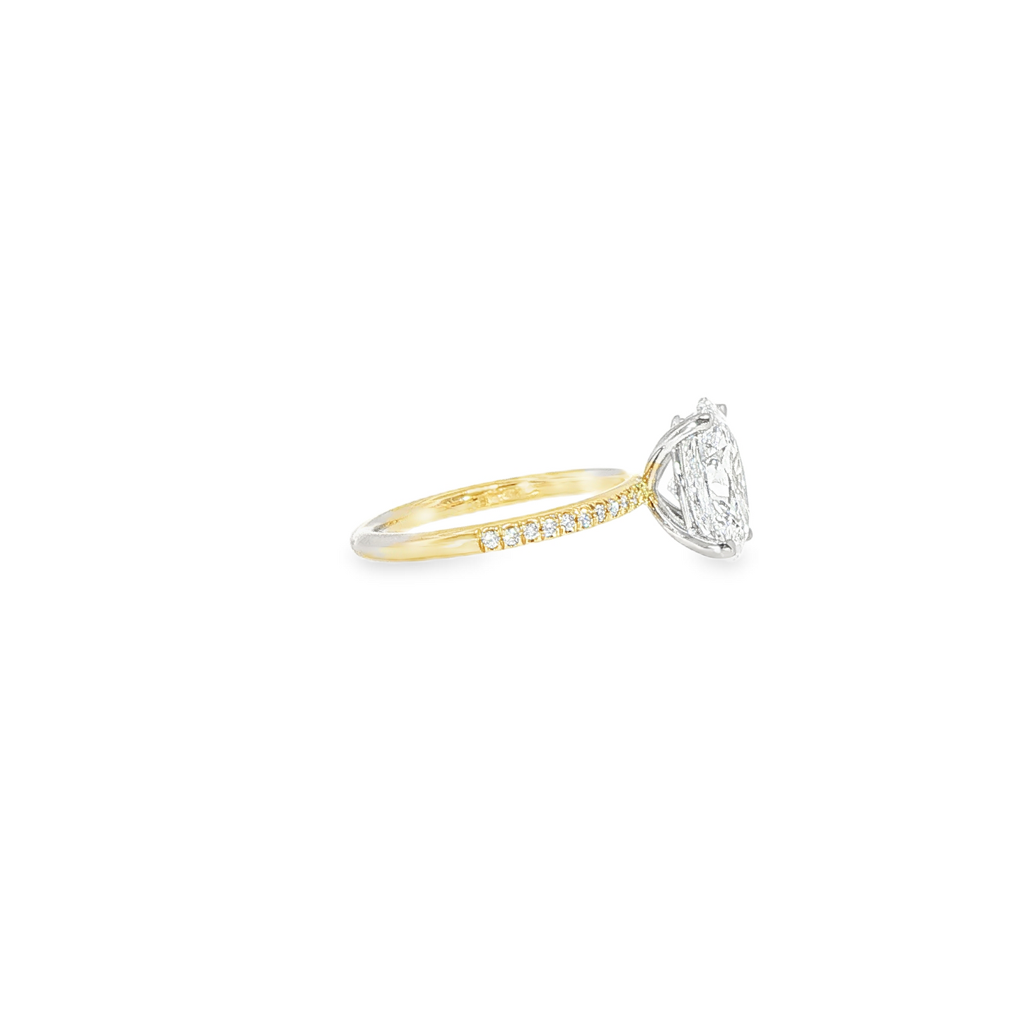 14K Two Tone Lab Oval Diamond Engagment Ring On Pave Band 2.50ct