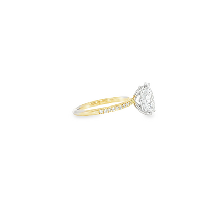 14K Two Tone Lab Oval Diamond Engagment Ring On Pave Band 2.50ct