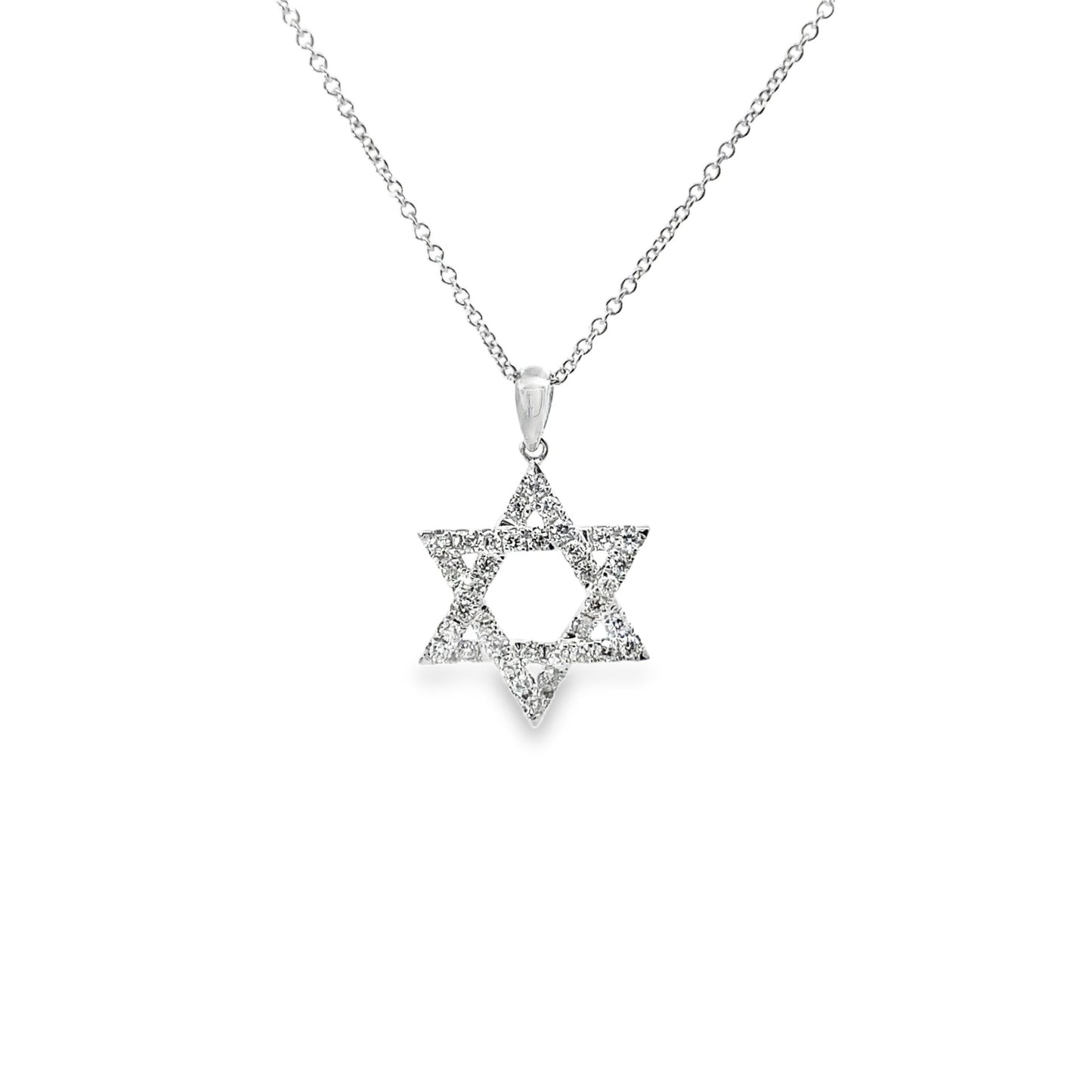 18K White Gold Diamond Star Of David Necklace