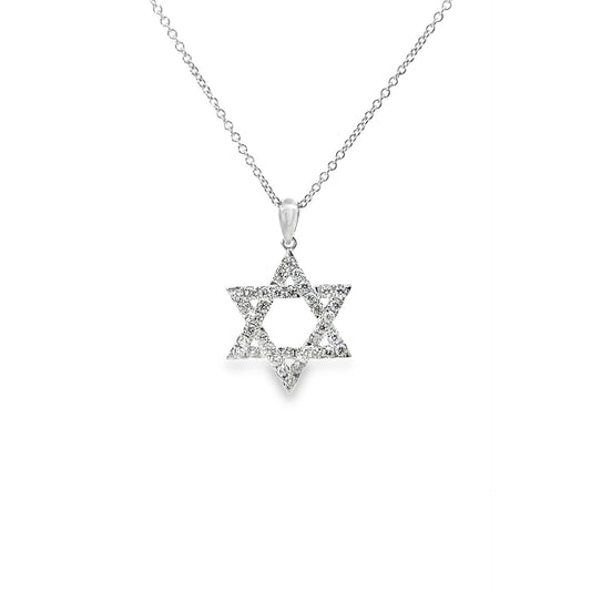 18K White Gold Diamond Star Of David Necklace