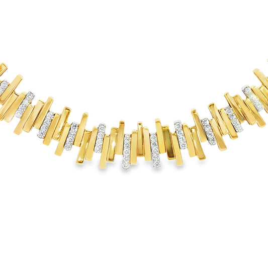 18K Yellow Gold Diamond And Gold Bar Stretch Necklace 1.37Ctw