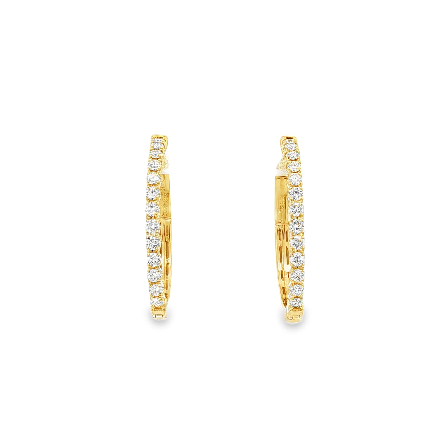 14K Yellow Gold Oval Shaped Diamond Hoops Containing 26 Round Diamonds 0.56Ctw