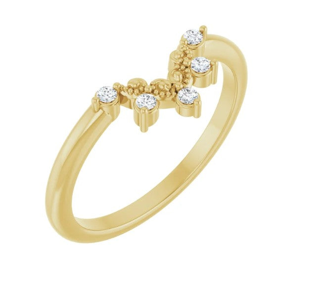 14K Yellow Gold Natural Round Diamonnd 1.5Mm Accented Contour Band 0.07Ctw
