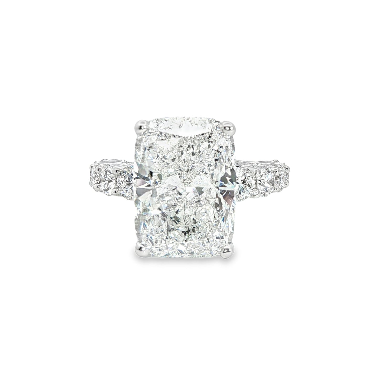Custom 14K White Gold Cushion Cut Diamond Graduating Engagment Ring