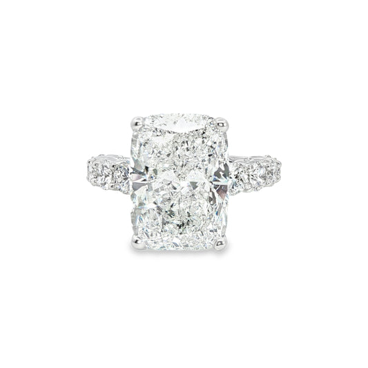 Custom 14K White Gold Cushion Cut Diamond Graduating Engagment Ring