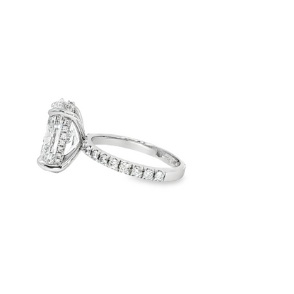 Custom Engagement Ring 3.88Ct Oval With 14K White Gold Hidden Halo And Diamond Mounting