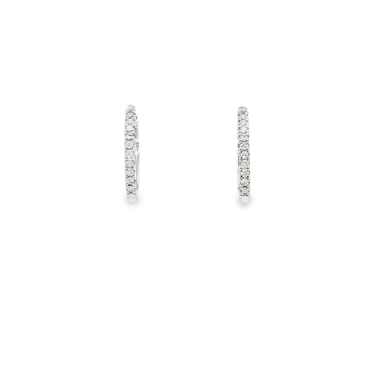 14K White Gold Thin Oval Shaped Diamond Hoop Earring Containing 20 Rounds 0.14Ctw