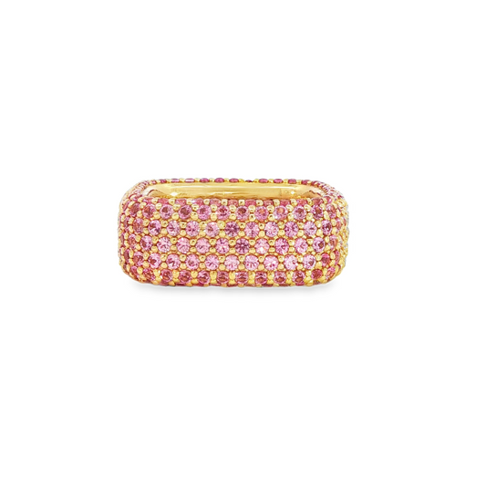 18K Yellow Gold Fancy Pink Diamond Square Fashion Ring 6.20Ctw