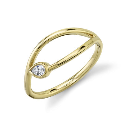 14k yellow gold fashion bezel set diamond pear ring 0.08ct