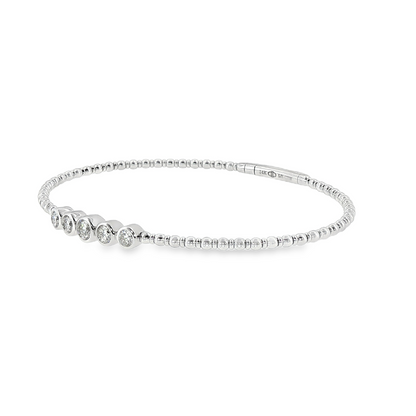 14K White Gold Natural Diamond Flex Bracelet Containing 5 Bezel Set Round Diamonds Totaling 0.62Ct On Beaded Flexi Bracelet Size 6.75