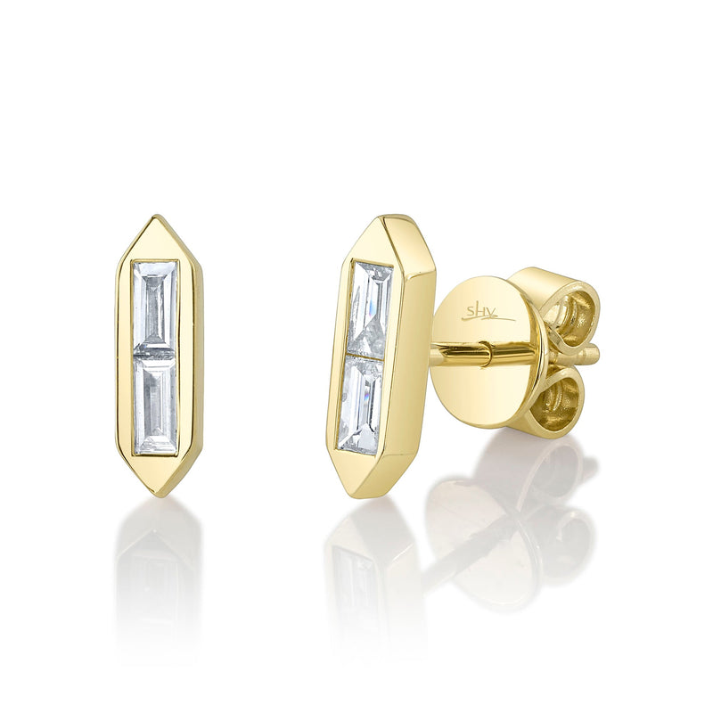 14k yellow gold diamond baguettte studs 0.18ct