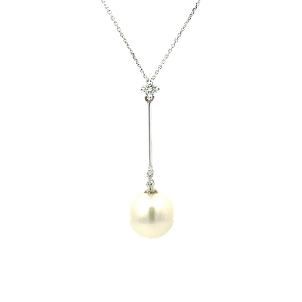 Lady's White 18 Karat Strand With One South Sea White Pearl And 3=0.37Tw Round Diamonds