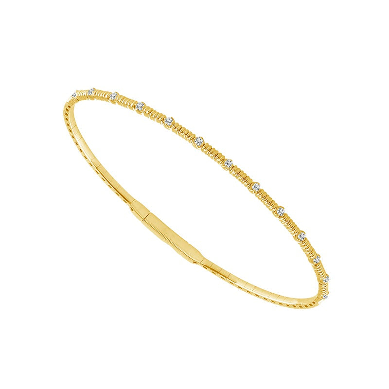 14K Yellow Gold Diamond Flex Bangle 0.20Ctw Size 6.5"