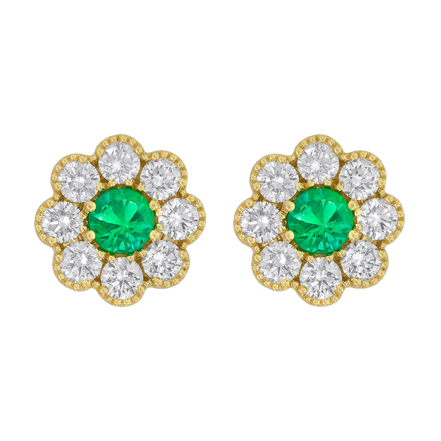 18k yellow gold diamond and emerald floral studs