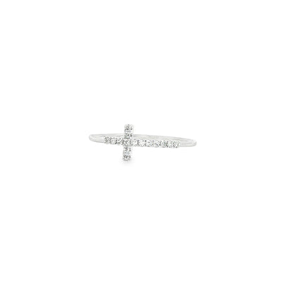 14K White Gold Diamond Cross Ring 0.07Cttw