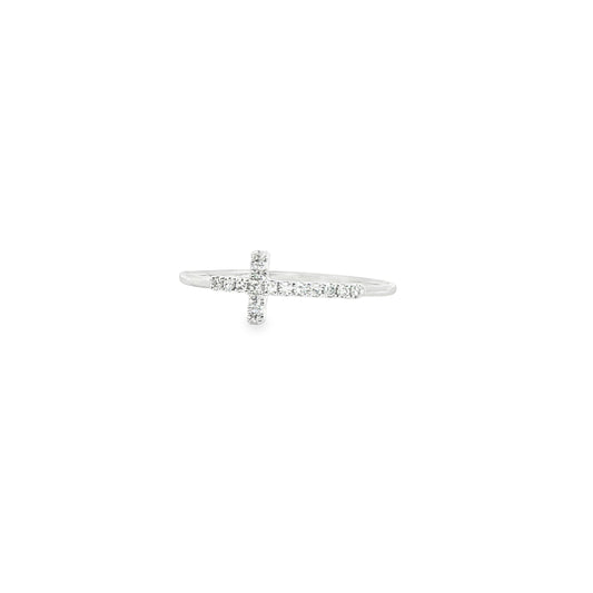 14K White Gold Diamond Cross Ring 0.07Cttw