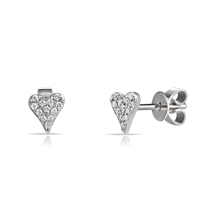 14K White Gold Pave Heart Fashion Earrings 0.09Ct