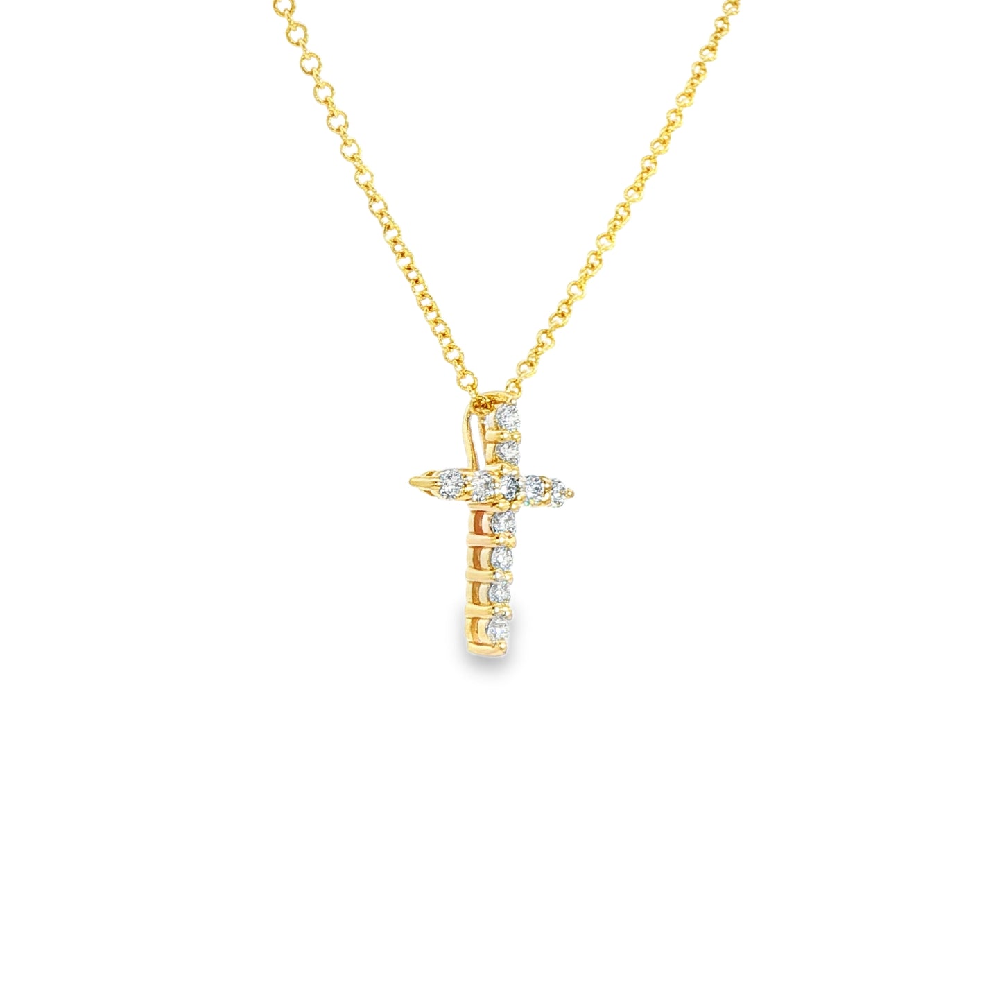 14K Yellow Gold Diamond Cross Pendant Necklace 0.25ctw