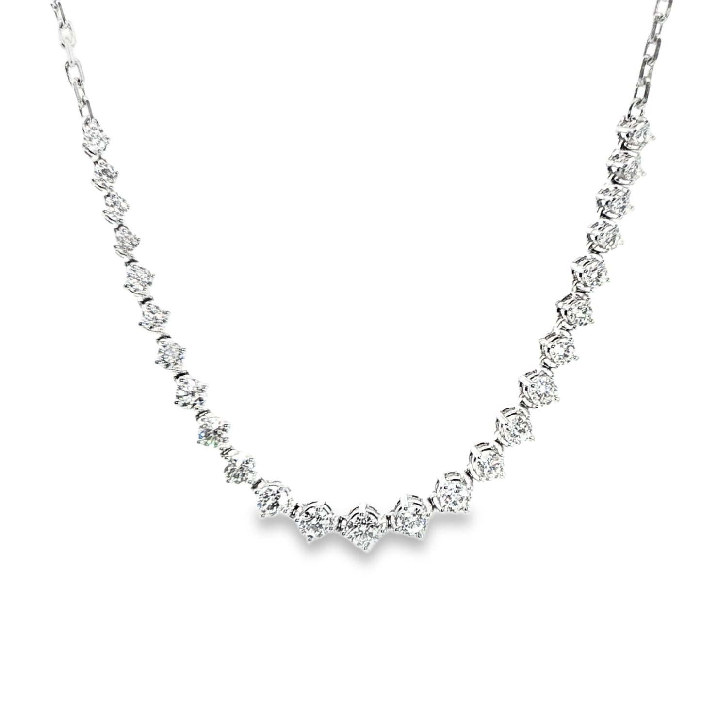 18K White Gold Diamond Section Chain Necklace Containing 1.93Ctw Of Round Diamonds