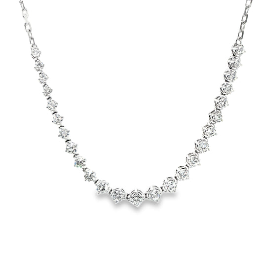 18K White Gold Diamond Section Chain Necklace Containing 1.93Ctw Of Round Diamonds